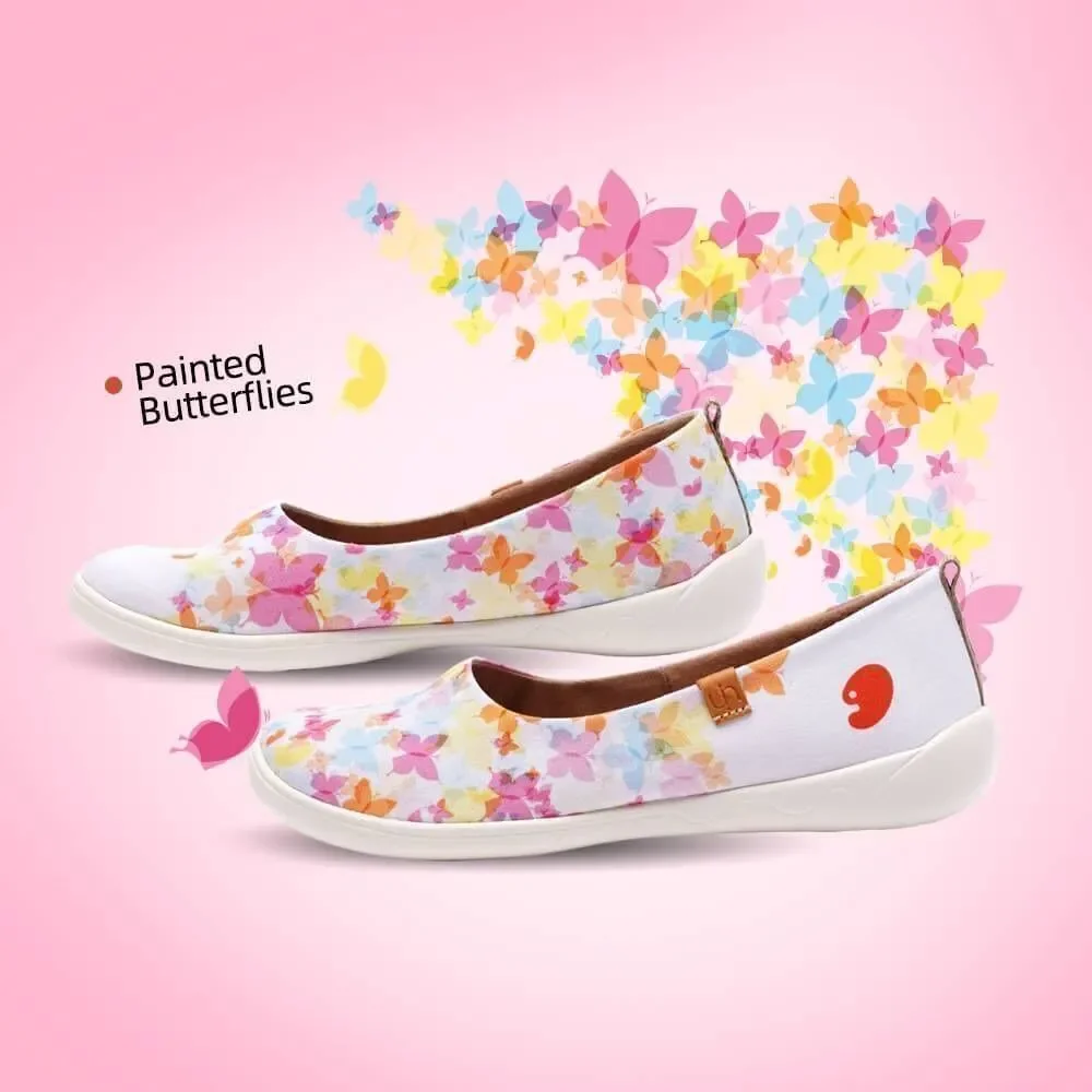 UIN Women's Ballet Flats Slip On Pointed Toe Casual Loafers(Painted Butterflies)